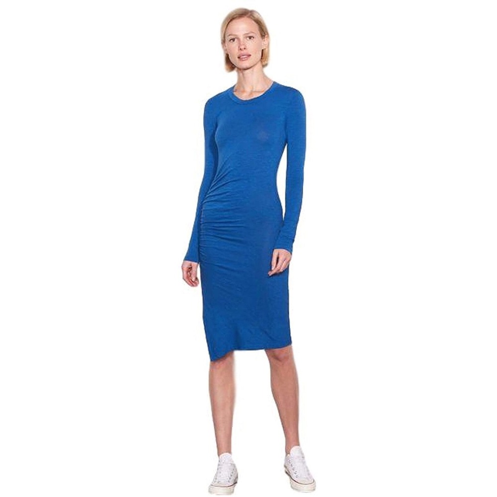 Sundry Women's Size 0 XS Blue Long Sleeve Ruched‎ Side Slit Dress